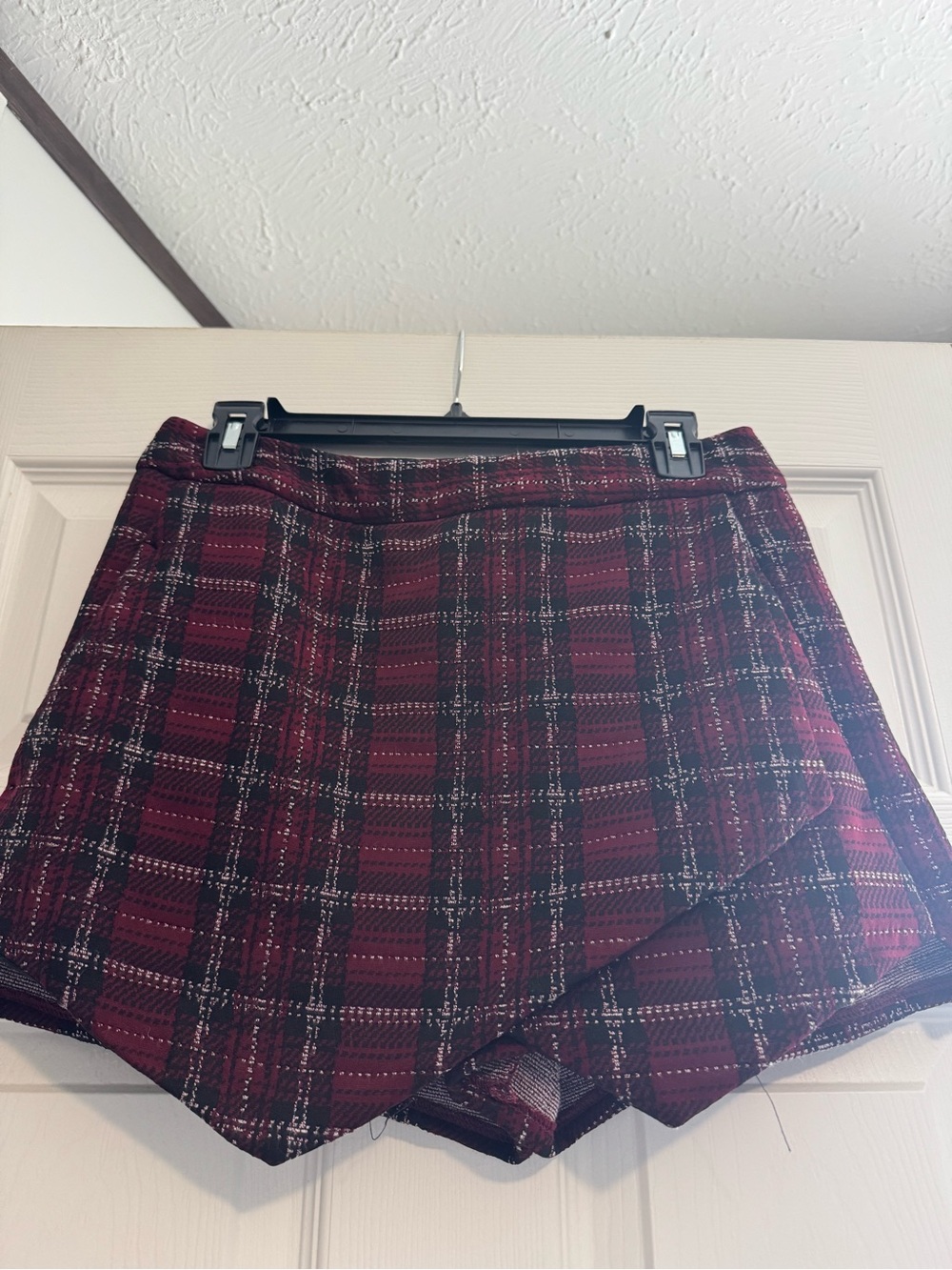 Aqua Burgundy and Black Plaid Wrap Skort